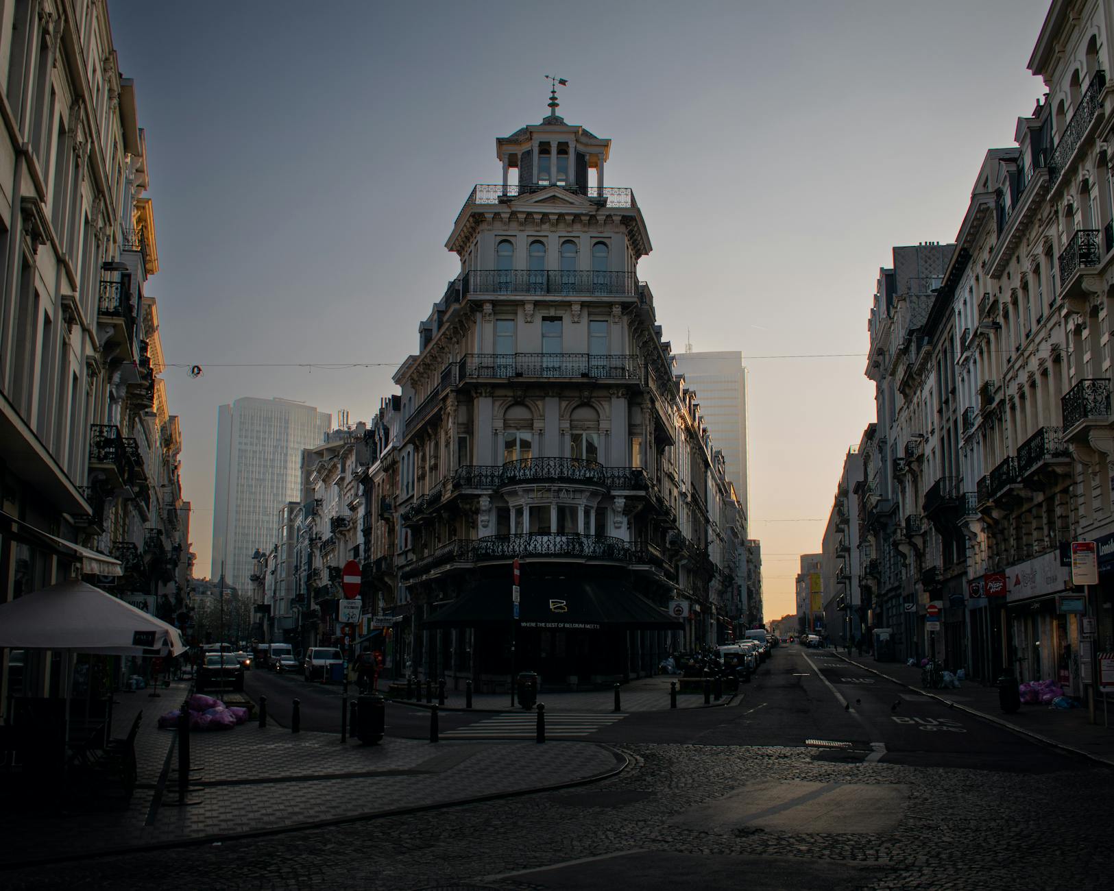 Panoramic view of Brussels cityscape showing historic buildings and modern architecture