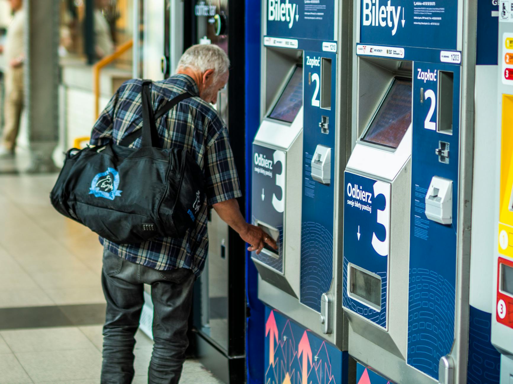 A ticket vending machine at a public transport station for purchasing travel tickets